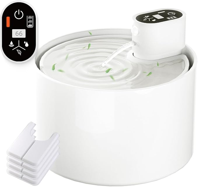 Ceramic Cat Water Fountain,2.3lL/78oz Cat Water Fountain Cordless Automatic with Ultra-Quiet Pump and 4 Filter for Cats, Dogs, Multiple Pets