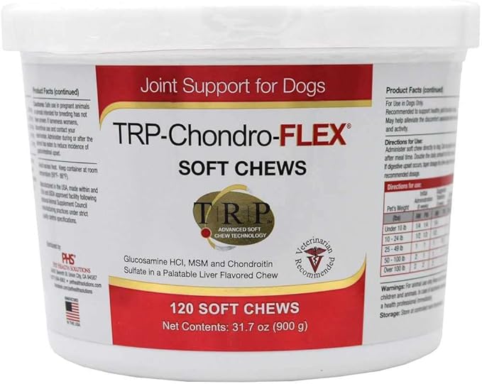 PHS TRP-Chondro-Flex Joint Support Supplement for Dogs - Glucosamine, MSM, Chondroitin - Hip and Joint Pain Relief and Support - Made in USA - 120 Soft Chews