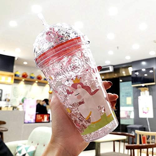 Unicorn Cup with Straw Kids Travel Tumbler Watter Bottle Plastic Cup Party Gift Coffee Mug (white unicorn 2, 6.5 * 20cm)