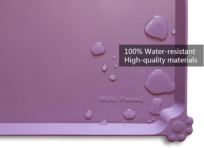 Hoki Found Large Silicone Pet Food Mats Tray with Higher Lips - Non Slip Pet Dog Cat Bowl Mats Placemat - Dog Pet Cat Feeding Mat - Waterproof Dog Cat Food Mats -Pet Water Mats for Floors -Amethyst
