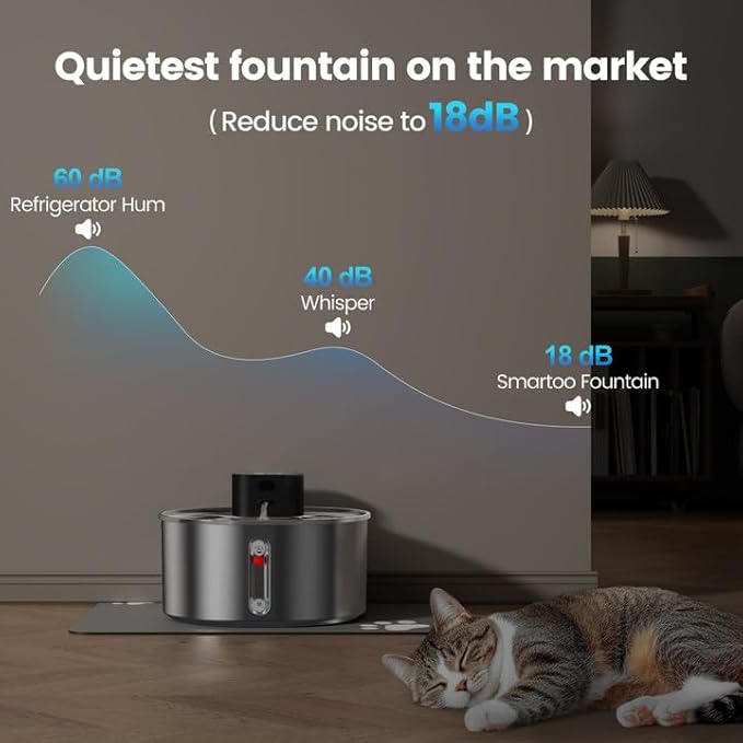 Pumpless Cat Water Fountain with 3 Filter - 3.2l/108oz Wireless Stainless Steel Pet Water Fountain, Cordless Automatic Dispenser, Battery Operated Fountain with Motion Sensor, Ultra Quiet