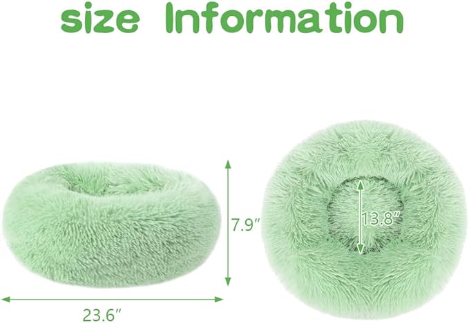 otoez Round Donut Dog Bed for Small Dogs, Washable Calming Dog Bed Cuddler Anti Anxiety Fluffy Dog Cat Bed with Non-Slip Waterproof Bottom (23.6", Green)
