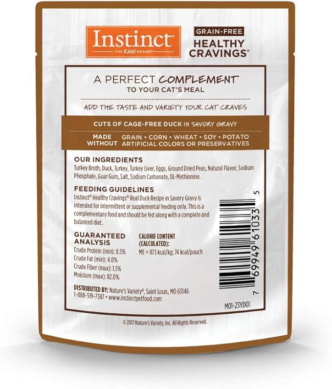 Instinct Healthy Cravings Natural Wet Cat Food Topper, Grain Free Recipe - Real Duck, 3 oz. Pouches (Pack of 24)