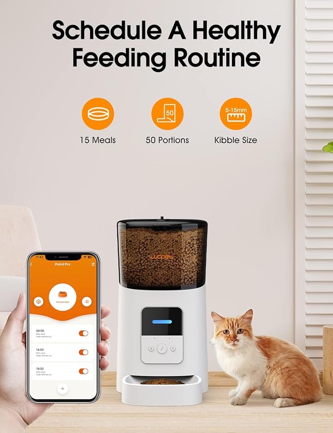 WOPET 6L Automatic Cat Feeder, WiFi Automatic Dog Feeder with APP Control for Remote Feeding, Automatic Cat Food Dispenser with Low Food Sensor and Voice Recorder, Up to 15 Meals Per Day