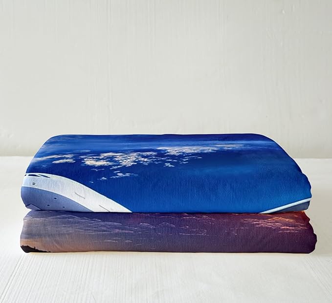 Feelyou Aircraft Throw Blanket Airplane Print Fleece Blanket for Couch Bed Sofa Aircraft Flying Sherpa Blanket Breathable Sunset Scenery Fuzzy Blanket Flying Plane Travel Room Decor Throw 50"x60"