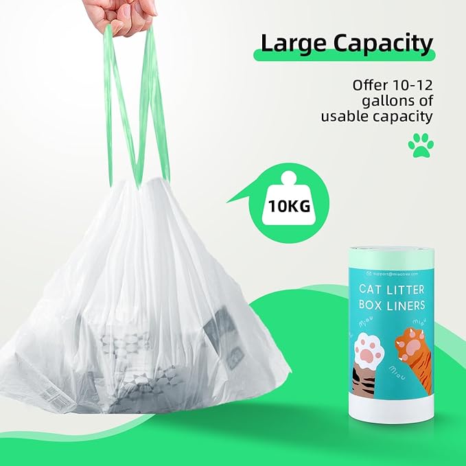 120 Count Self-Cleaning Cat Litter Box Liners Bag Compatible with MW-SC01/MW-SC02/MW-LR01, Drawstring Heavy Duty Cat Litter Waste Bags Custom for Automatic Cat Litter Box-18" * 12"