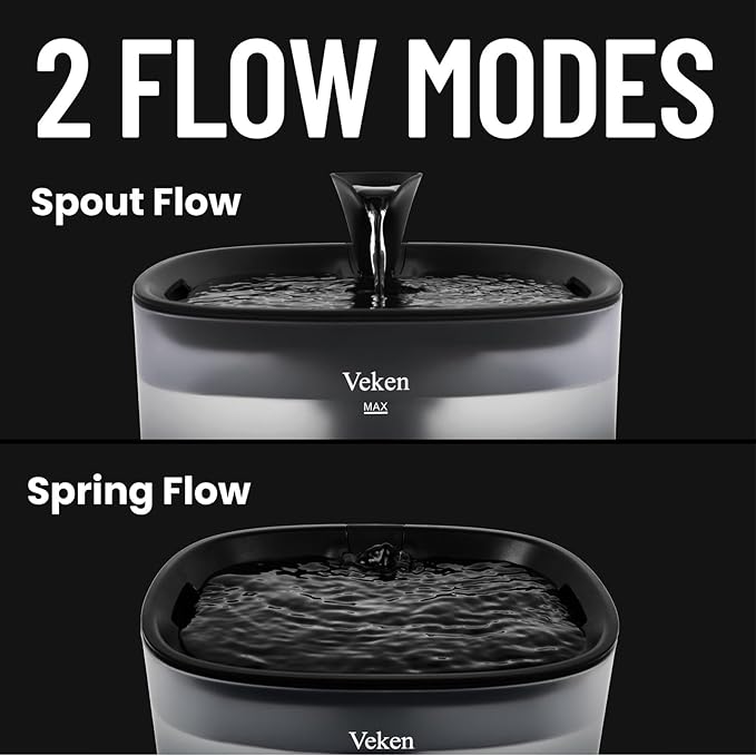 Veken Cat Water Fountain with Detachable Tank, Easy to Clean & Assemble, 84oz/2.5L Automatic Pet Drinking Dispenser with Quiet Operation, Appealing to Cats, Small Pets and Dog, Black