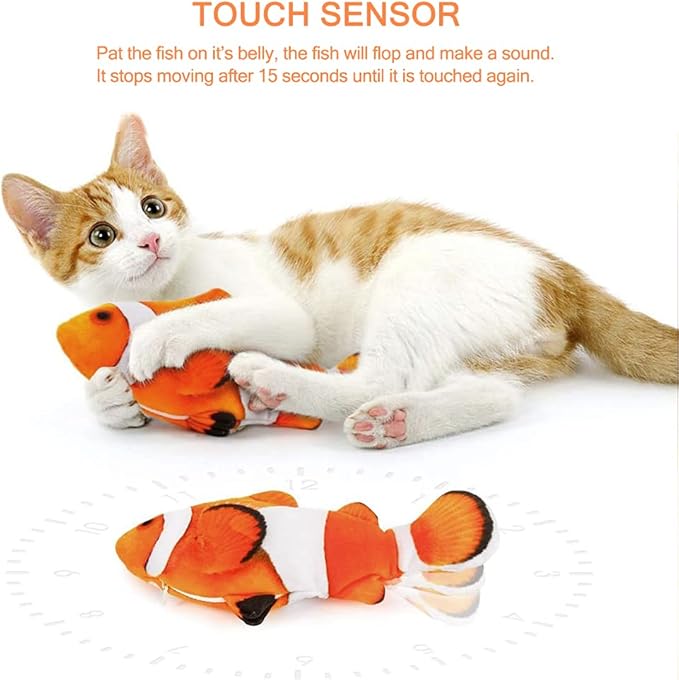 Electric Floppy Fish Cat Toy, Moving Cat Kicker Fish Toy, 11" Realistic Flopping Fish Dog Toy, Plush Interactive Cat Toy for Indoor Cats, Wiggle Fish Catnip Toys