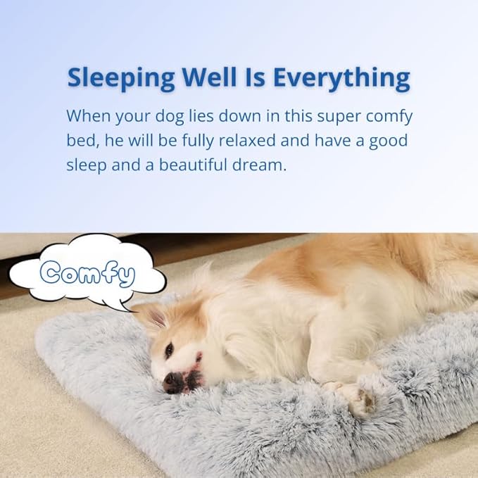 Fluffy Dog Crate Bed for Large Medium Dogs, Plush Faux Fur Dog Crate Pad,Washable Cozy Dog Crate Mat with Anti-Slip Bottom (41.0'' L × 27.0'' W × 3.0'' Th)