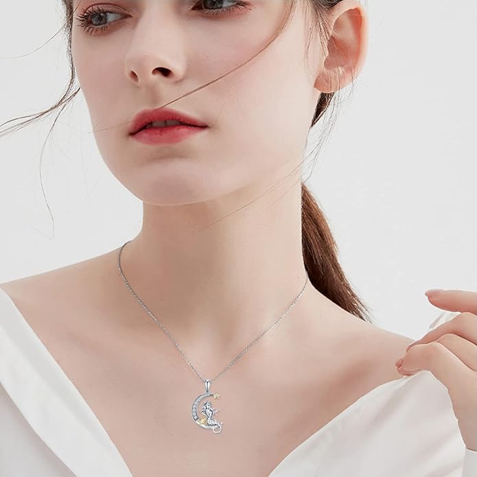 Highland Cow/Unicorn/Turtle/Moon Fairy/Axolotl/Owl/Mermaid/Cat/Cat and Girl/Frog/Wolf Necklace 925 Sterling Silver Animal Necklace Animal Jewelry Gifts for Women