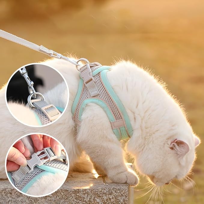 Cat Harness and Leash Set Soft Adjustable Escape Proof Cat Leash Breathable Comfortable Vest Easy to Wear Kitten/Small Dogs Harness for Outdoor Walking Blue XS