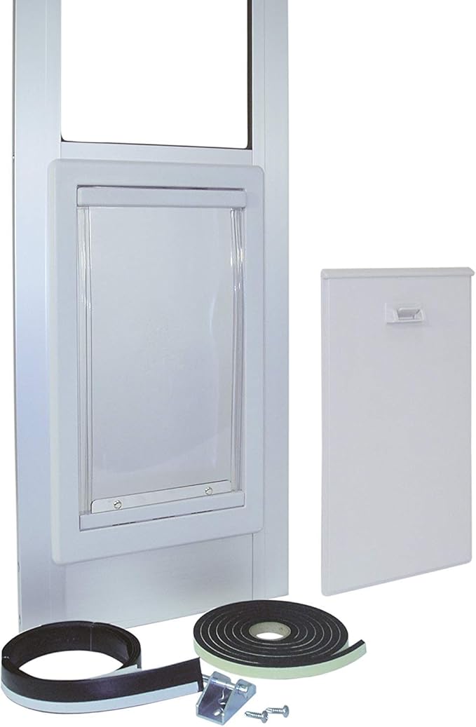 Ideal Pet Products Aluminum Pet Patio Door, Adjustable Height 77-5/8" to 80-3/8", 7" x 11-1/4" Flap Size, White