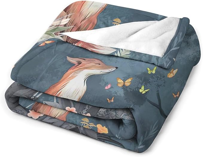Fox Print Blanket Rabbit Red Panda Forest Animals Fresh Throw Blankets for Couch Sofa Bed Stuff Decor Soft Cozy Fleece Plush Warm Flannel Bedding Blanket Gifts for Baby Girls Boys Kids Adults 50"x60"