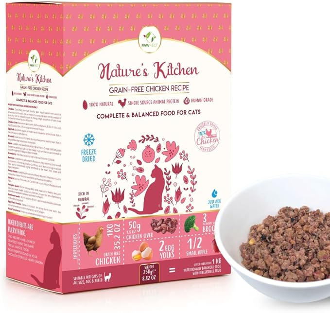 Nature's Kitchen Freeze Dried Cat Food - 100% Real Chicken | Grain Free, Provides High Protein | Healthy Cat Food - Provides Complete, Balanced Meal (8.82oz)