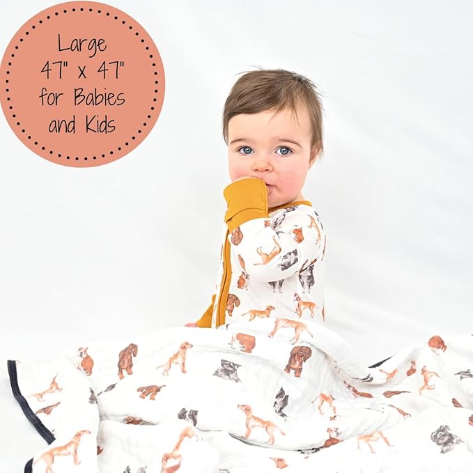 LollyBanks Muslin Baby Blanket 100% Cotton, Muslin Quilt Lightweight, 6 Layers Baby Blankets 47"x 47", Toddler Blanket for Boy and Girl, Nursery Receiving Blankets Baby Essentials (Puppies Print)