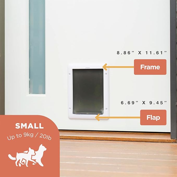 Essential Pet Door for Screens, Doors and Walls up to 2.17" Thick, for Dogs and Cats up to 11 lbs, Small, White