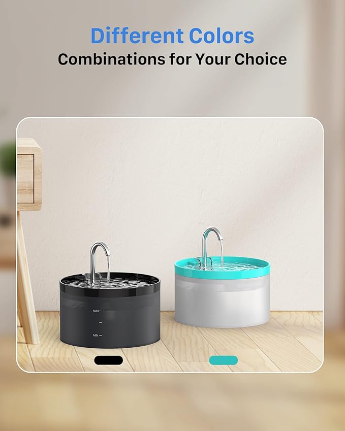 Cat Water Fountain for Cats Indoor: 67oz/2L GIOTOHUN Cat Fountains - Silent Pet Water Fountain for Drinking - Black Cat Drinking Fountain with Light - Faucet Pet Fountain with 6 Filters + 3 Sponges