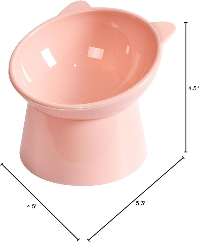 Tilted Elevated Cat Food Bowl - Whisker Friendly Anti Vomiting Slanted Cat Feeding Bowls, Shallow & Tall (Pink)