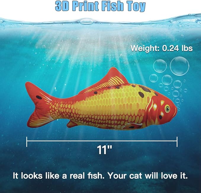 TOOGE 2 Pack 11" Floppy Fish Cat Toys with SilverVine and Catnip for Indoor Cats for Small Dogs Interactive Automatic Flopping Fish Cat Kicker Toys for Cats Puppy Small Dog