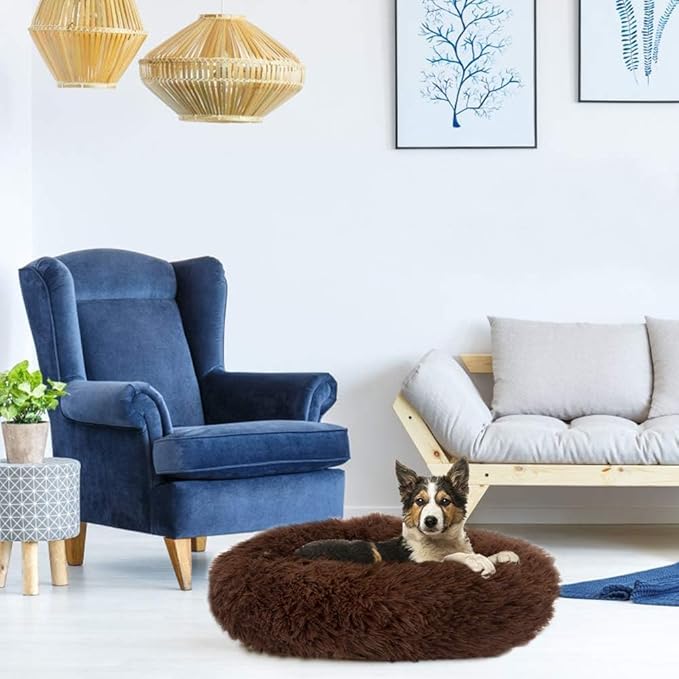 Cat Beds for Indoor Cats - Fluffy Plush Dog Beds for Small Medium Dogs, Anti Anxiety Round Faux Fur Cat Bed Washable,Thick Bottom Keep Pets Off The Cold Tile, coffee