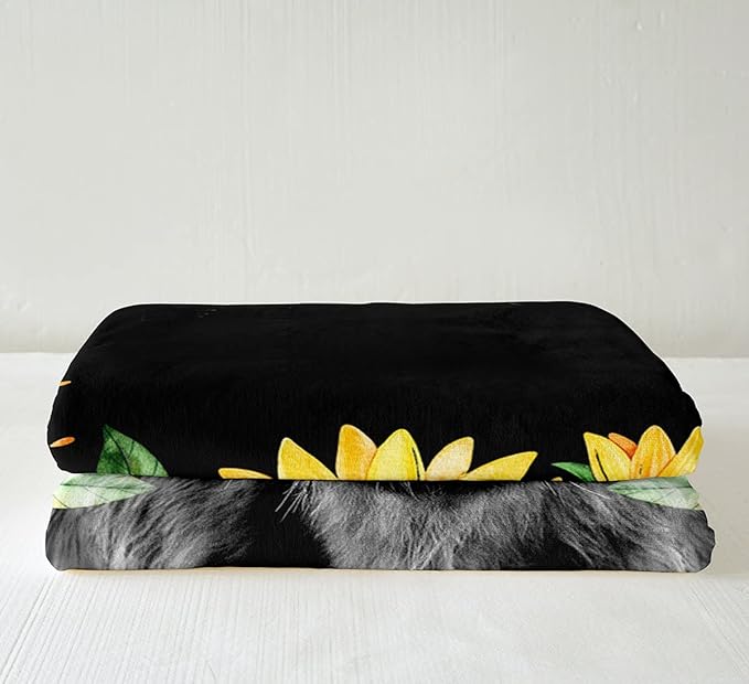 Highland Cow Fleece Throw Blanket Sunflower Floral Western Cow Bull Sherpa Blanket for Bed Couch Sofa Girls Farmhouse Wildlife Animal Plush Blanket Soft Black Fuzzy Blanket Room DecorThrow 50"x60"