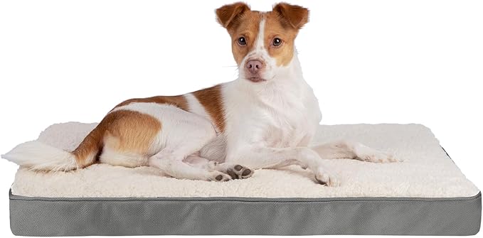 Best Pet Supplies Cute Dog Crate Mat Flat Bed with Waterproof Exterior, Thick Orthopedic Egg Foam Mattress, and Soft Sherpa Fleece Cover for Small, Medium, and Large Breeds - Gray, 41X29X4