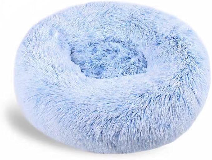 Cat Beds for Indoor Cats - Cat Bed Washable 20/24 inches, Dog Beds for Small Medium Dogs, Anti Anxiety Round Fluffy Plush Faux Fur Cat Bed, Thick Bottom (Cornflower Blue, Medium)