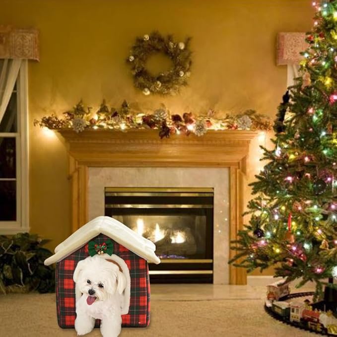 Christmas Cat Bed for Indoor Cats Plaid Christmas Cat Tent Cat Bed Cave for Pets Cats and Dogs (S(15.7 X 12.6 X 13.8 Inch))