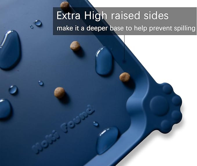 Hoki Found Silicone Pet Food Mats Tray - Non Slip Pet Dog Cat Bowl Mats Placemat - Dog Pet Cat Feeding Mat - Waterproof Dog Cat Food Mats -Pet Water Mats for Carpet -Indigo Ink