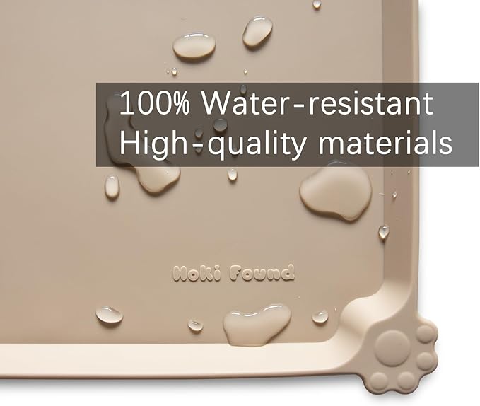 Hoki Found Large Silicone Pet Food Mats Tray - Non Slip Pet Dog Cat Bowl Mats Placemat - Dog Pet Cat Feeding Mat - Waterproof Dog Cat Food Mats -Pet Water Mats for Floors-Tan