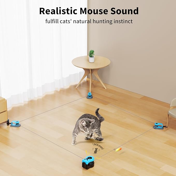 AsFrost Upgraded Interactive Cat Toy for Indoor Cats, Cat Feather Toy Treadmill for Bored Kitten Puppy Play Chase Run Exercise Mental Stimulation, Auto/Manual Control DIY Mouse Hunting Toy-Sky Blue