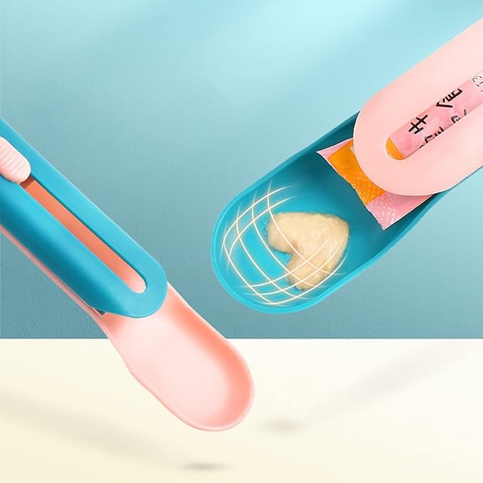 Pet Feeder Cat Strip Squeeze Spoon, Cat Wet Treats Dispense, Multi Functional Pet Spoons Cat Feeder,Cat Wet Food Spoon Feeding Pet Food Spoon Cat Snack Spoon for Lickable Wet Cat Pet Liquid(Pink)