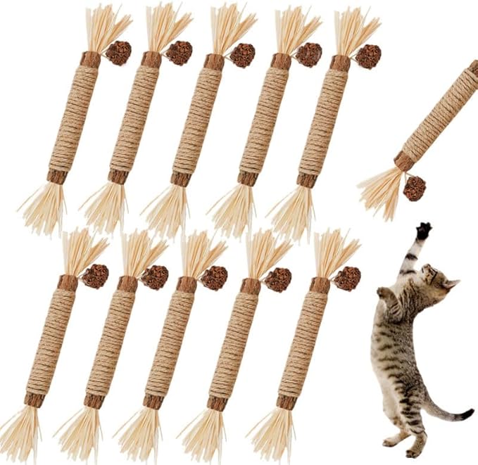 Cat Toys 10Pack Silvervine Chew Stick Kitten Treat Catnip Toy Kitty Natural Stuff Catnip for Cleaning Teeth Indoor Dental Snack Interactive