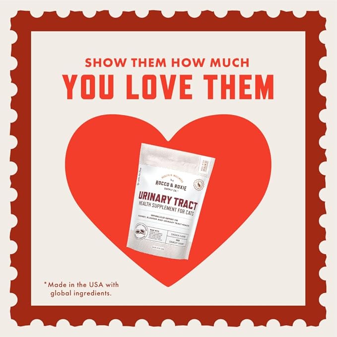 Rocco & Roxie Cat Urinary Tract Health Supplement, Cranberry and D-Mannose for Kidney, Bladder, and UT Support, Vet Recommended Chicken Flavored Crunchy Chews Cats Love, Made in USA