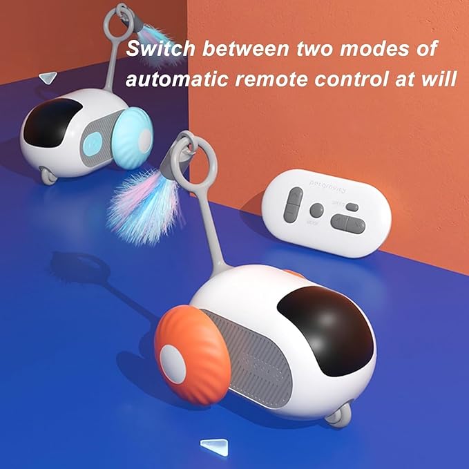 Turbo Tail 3.0, Teazys Cat Toy Turbo Tail, Smart Remote Control Electric Interactive Cats Toy, Type-C Rechargeable Turbo Tail Mouse Cat Toy with Feathers (1pc Blue)