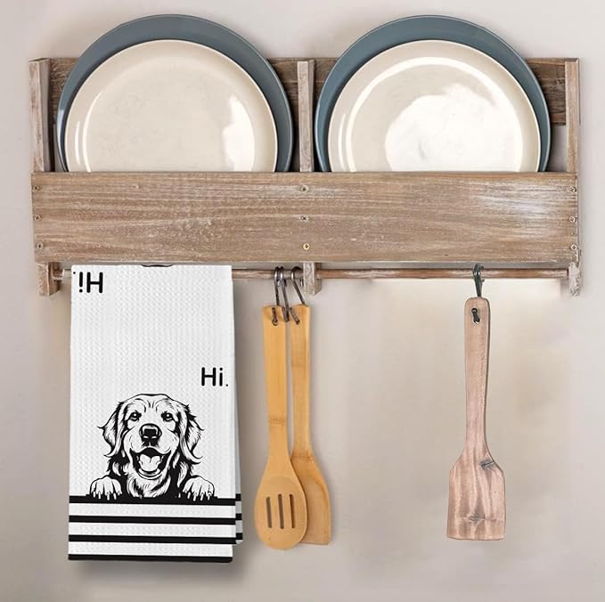Hi Golden Retriever Waffle Kitchen Towels, Gifts for Golden Retriever Lovers Moms Dish Tea Towels for Kitchen, Dog Lover Gifts Decorative Hand Towels for Bathroom Guest Room Decor, 16x24 Inch