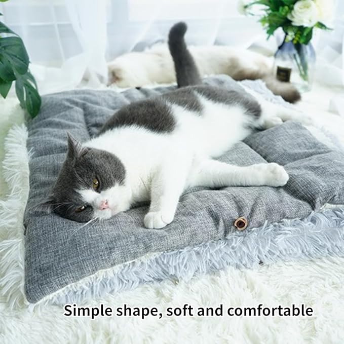 Cat Beds Small Dog Bed, Self Warming Cat Dog Mat Washable Warm Fluffy Pet Pad Calming Cushion Soft Kitty Bed for Indoor Outdoor Crate Pets Cat Small Dog Sleeping (White)