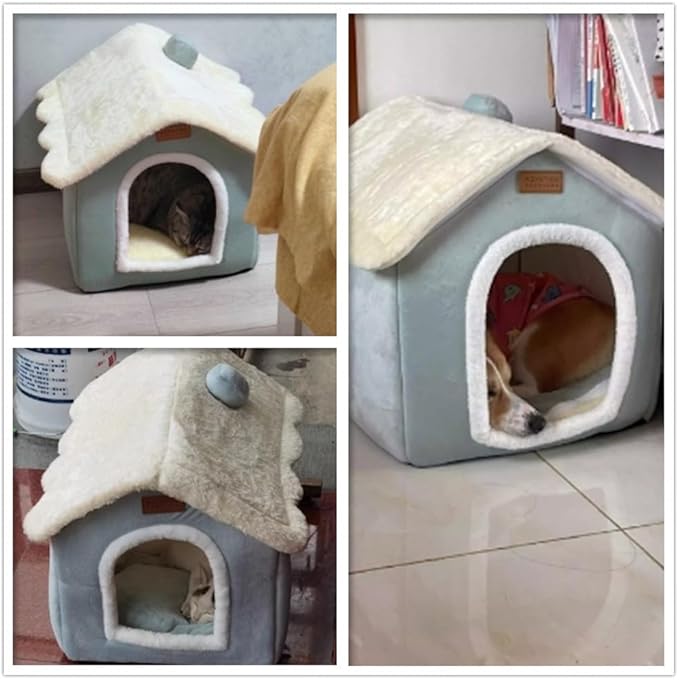 Christmas Cat Bed for Indoor Cats Plaid Christmas Cat Tent Cat Bed Cave for Pets Cats and Dogs (Light Green-S(15.7 X 12.6 X 13.8 Inch))