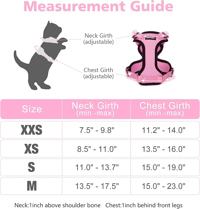 Dooradar Cat Harness and Leash Set, Escape Proof Safe Adjustable Kitten Vest Harnesses for Walking, Easy Control Soft Breathable Mesh Jacket with Reflective Strips for Cats, Pink, XS