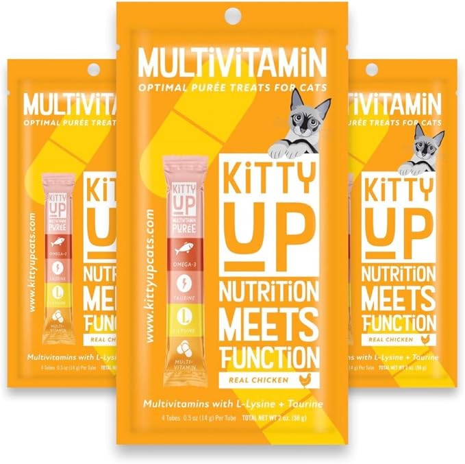 Lickable Cat Treat Pouches for Indoor Cats - All Natural Chicken Puree Tube Treats - Kitten and Senior Soft Wet Cat Food - Grain Free, Lysine, Taurine; 12 Tubes .05 oz ea.