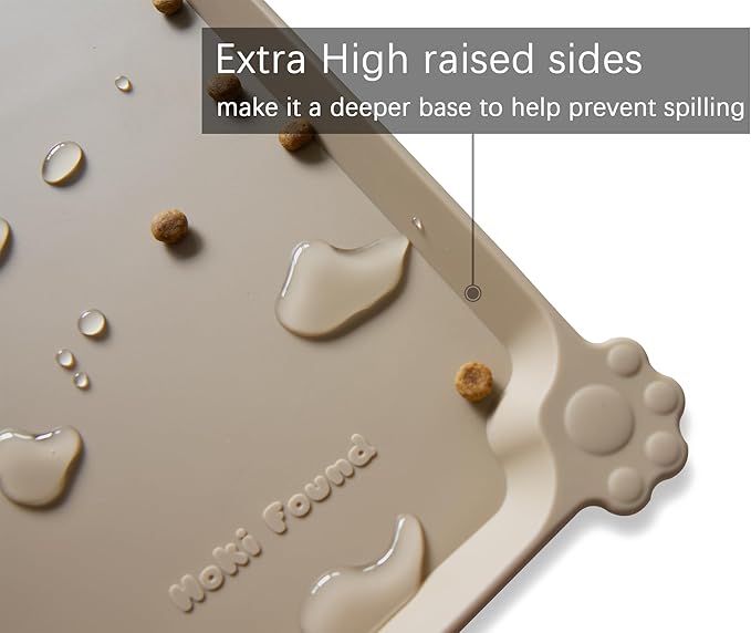 Hoki Found Large Silicone Pet Food Mats Tray - Non Slip Pet Dog Cat Bowl Mats Placemat - Dog Pet Cat Feeding Mat - Waterproof Dog Cat Food Mats -Pet Water Mats for Floors-Tan