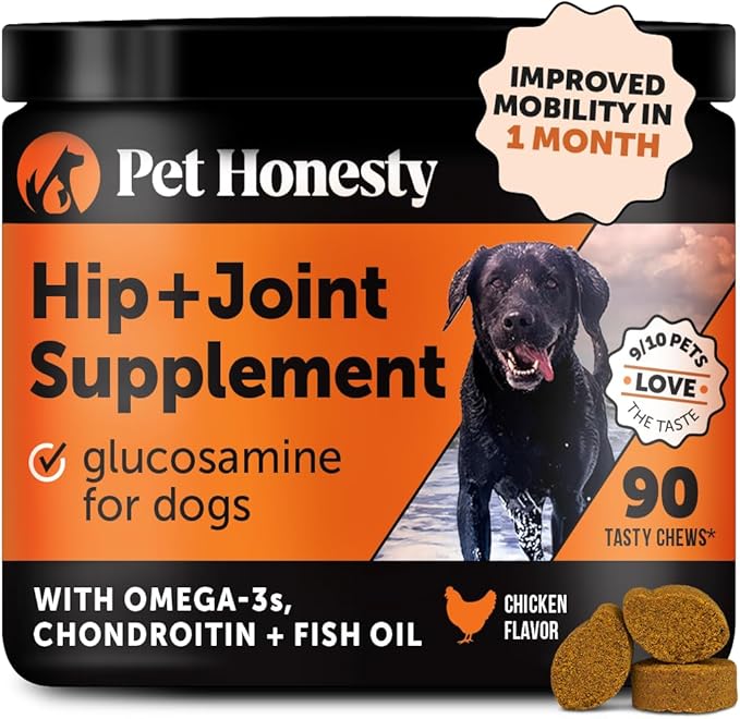 Pet Honesty Hip & Joint Health - Glucosamine for Dogs Soft Chews, Joint Supplement for Dogs with Glucosamine Chondroitin, MSM, Turmeric, Anti Inflammatory for Dogs, Support + Mobility (Chicken 90ct)