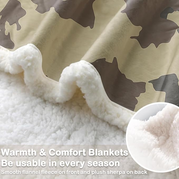 Sleepwish Military Khaki Camo Fleece Throw Blanket for Kids Boys Soft Army Camouflage Sherpa Blanket for Couch Chair Bed, Queen (90" X 90")