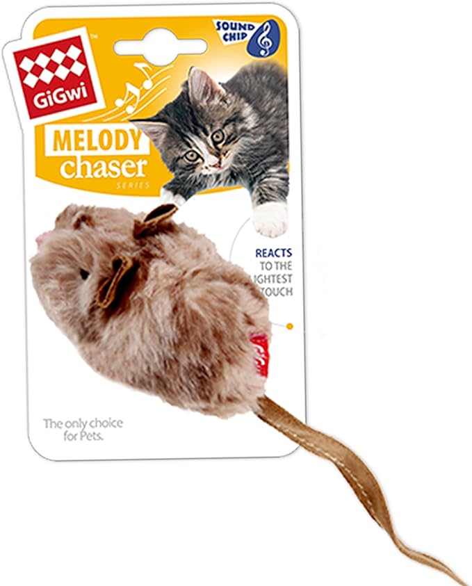 Gigwi Chirpy Cat Mouse Toy Squeak- Cat Toys Interactive Squeaking Mouse Cat Toy Melody Chaser Play and Squeak Kitten Toy, Mouse Sound Cat Toy for Boredom