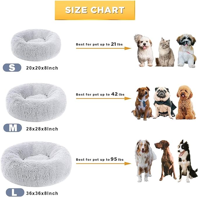 Dog Bed Calming Dog Beds for Small Medium Dogs - Round Donut Washable Dog Bed, Anti-Slip Faux Fur Fluffy Donut Cuddler Anxiety Cat Bed(Light Grey 28")