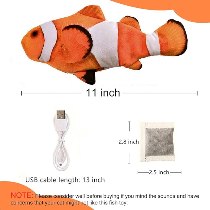 Electric Floppy Fish Cat Toy, Moving Cat Kicker Fish Toy, 11" Realistic Flopping Fish Dog Toy, Plush Interactive Cat Toy for Indoor Cats, Wiggle Fish Catnip Toys