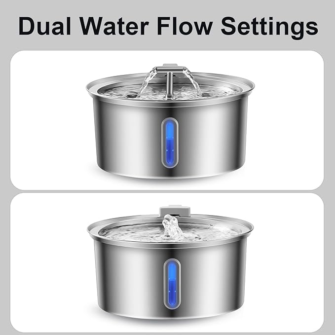 Cat Water Fountain Stainless Steel, 0.8gal/108oz Pet Water Fountain, 3 Replacement Filters, Automatic Cat Fountain with Quiet Pump Suitable for Cats, Dogs and Multi-pet households (Window)