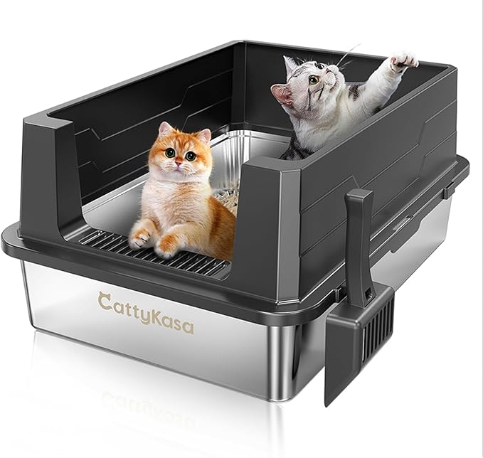 XXL Stainless Steel Cat Litter Box with Lid,28"x20"x12"Extra Large Litter Box-for Big Cats,Jumbo Litter Box High Sided, Never Absorbs Odors, Anti-Urine Leakage, Easy Cleaning, Include Scoop