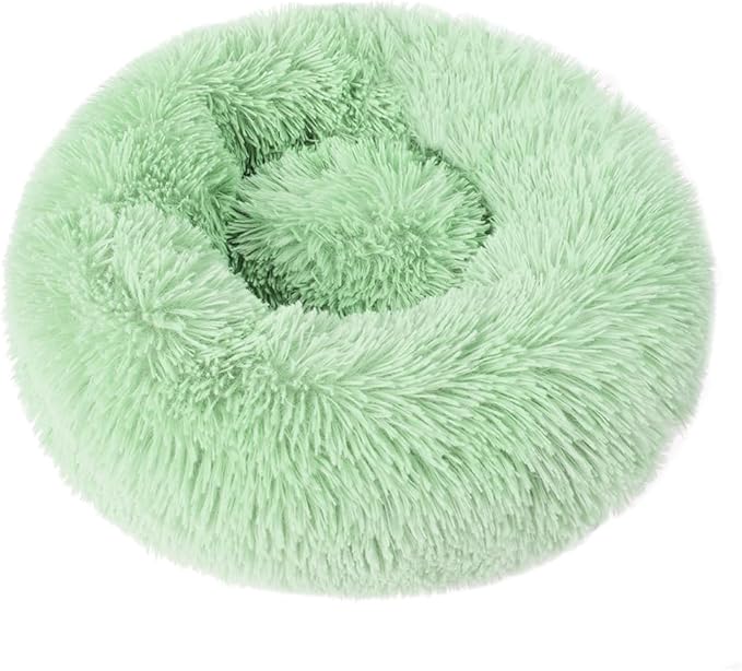 otoez Round Donut Dog Bed for Small Dogs, Washable Calming Dog Bed Cuddler Anti Anxiety Fluffy Dog Cat Bed with Non-Slip Waterproof Bottom (23.6", Green)
