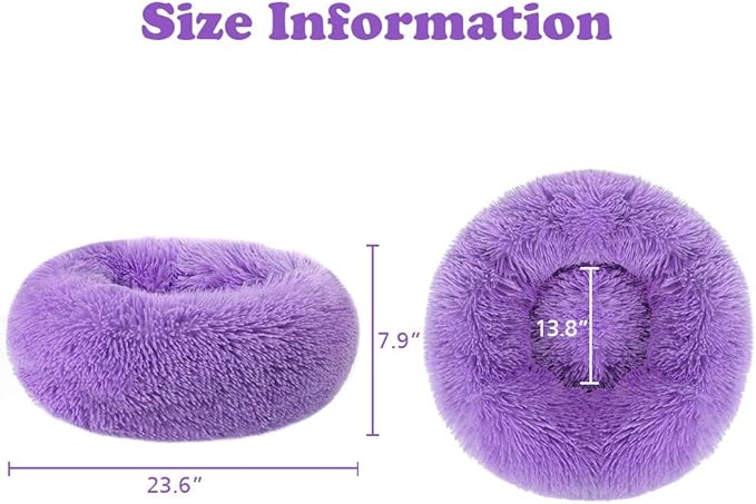 otoez Round Donut Dog Bed for Small Dogs, Washable Calming Dog Bed Cuddler Anti Anxiety Fluffy Dog Cat Bed with Non-Slip Waterproof Bottom (23.6", Purple)